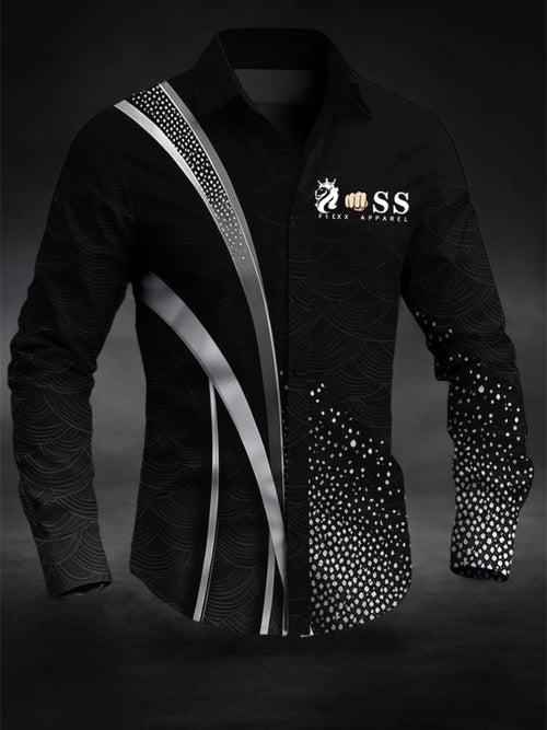 Men's Retro Letter Design Printed Business Long Sleeve Shirt