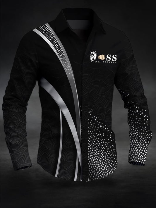 Men's Retro Letter Design Printed Business Long Sleeve Shirt