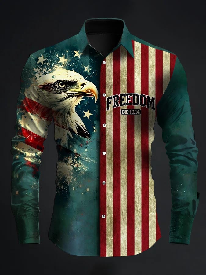 Men's American Flag  Freedom Print Patriotic Long-Sleeve Shirt