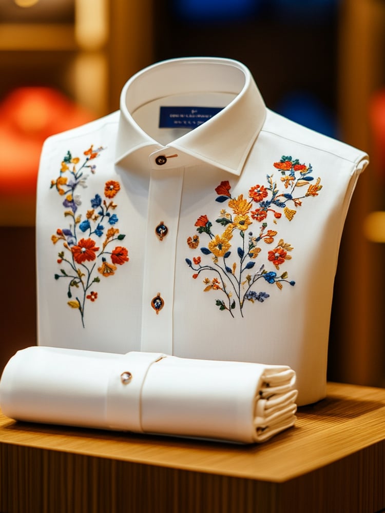 Men's Business Casual Floral Lapel Short Sleeve Shirt