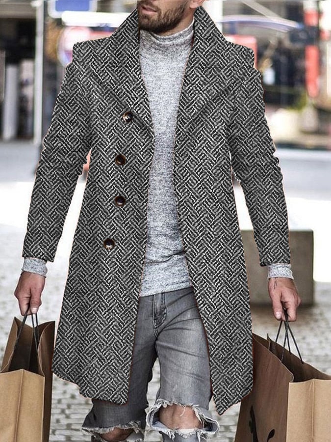 Men's Classic Herringbone Plaid Coat