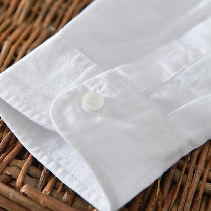 Men's Shirt Linen Shirt Casual Shirt Button Up Shirt Cotton Shirt Plain Vacation Hawaiian White Navy Blue Khaki Gray Long-Sleeve Band Collar Spring Fall Clothing Apparel Button-Down