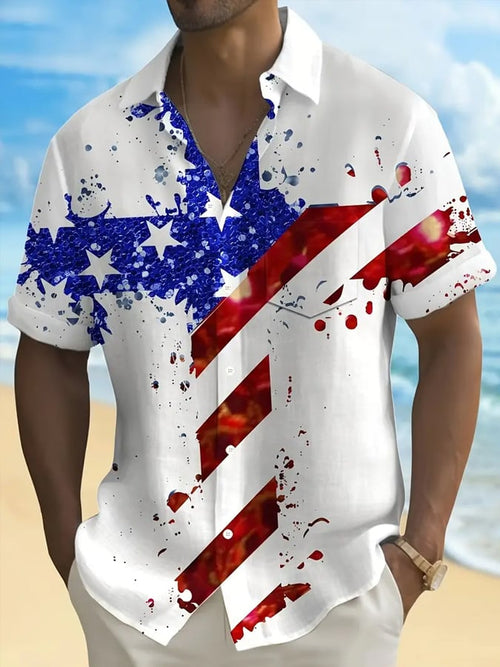 Men's Flag Cross Print Shirt (With Pockets)