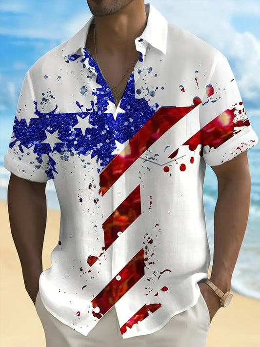 Men's Flag Cross Print Shirt (With Pockets)
