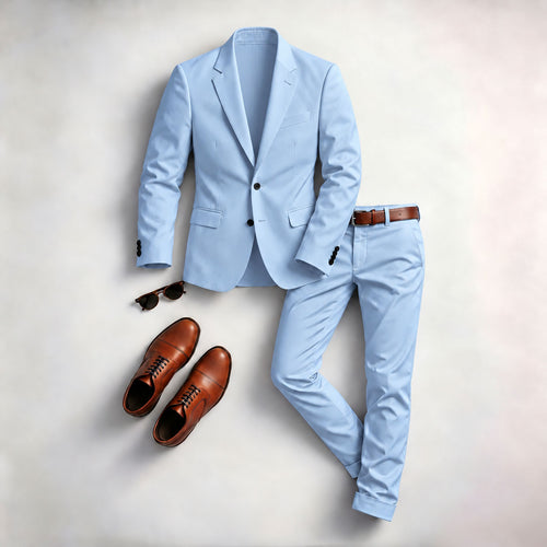 Men's Solid-Color Two-Piece Suit Set (Jacket and Pants)