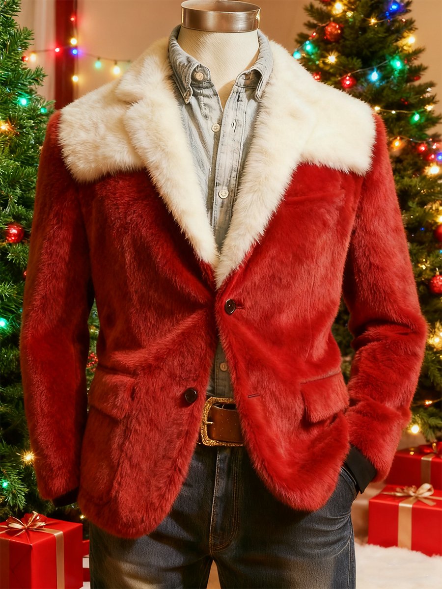 Men's Christmas Flannel Lapel Suit Jacket