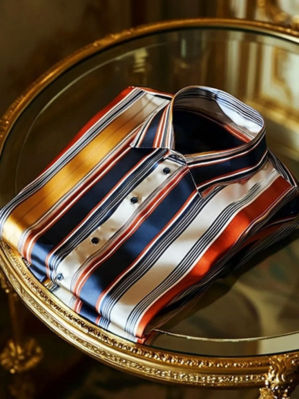 Men's Luxury Striped Satin Textured Short Sleeve Shirt