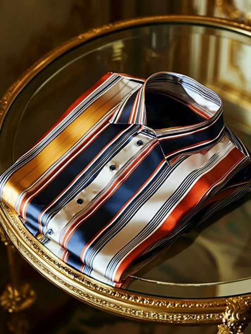Men's Luxury Striped Satin Textured Short Sleeve Shirt