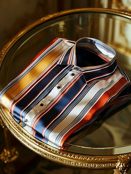 Men's Luxury Striped Satin Textured Short Sleeve Shirt