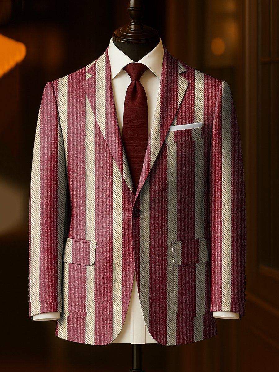 Men's Business Casual Large Pocket Striped Blazer