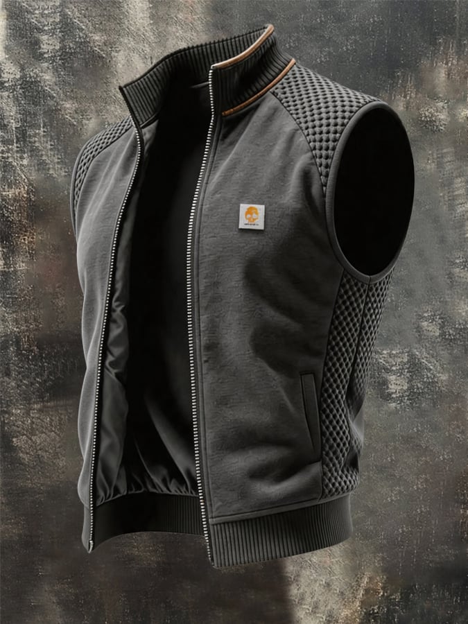 Men's Retro Waffle-Knit Paneled Thermal Outdoor Hooded Vest