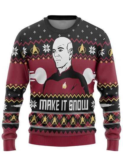 Funny Captain Luc Picard Snowy Christmas Custom Ugly Print Pullover - Unisex