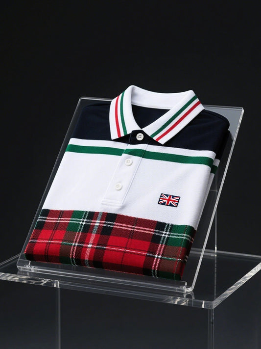 Men's Business Casual Union Jack Button Short Sleeve Polo Shirt