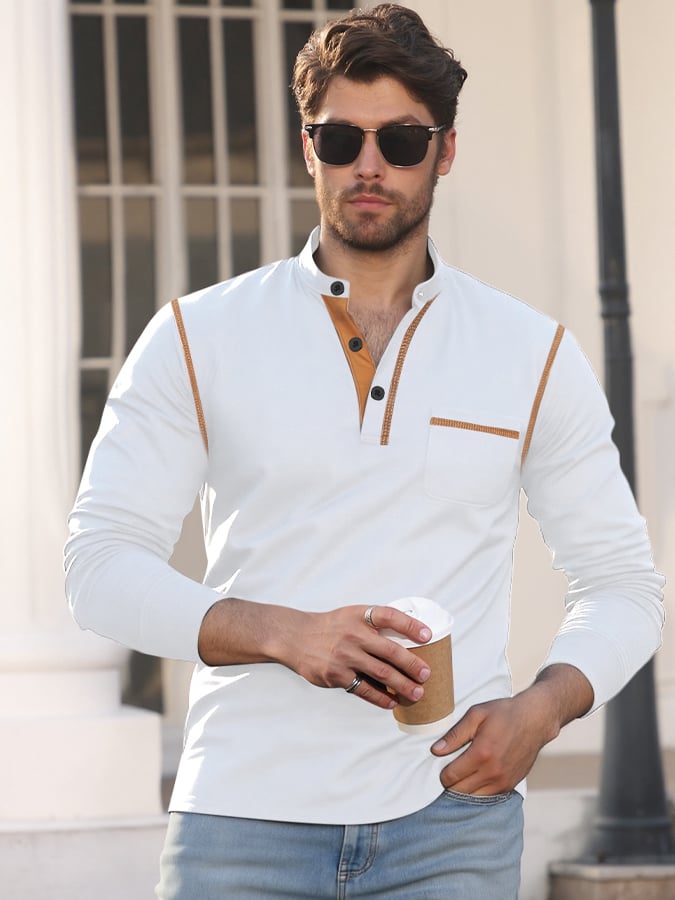 Men's Retro Contrast Henley