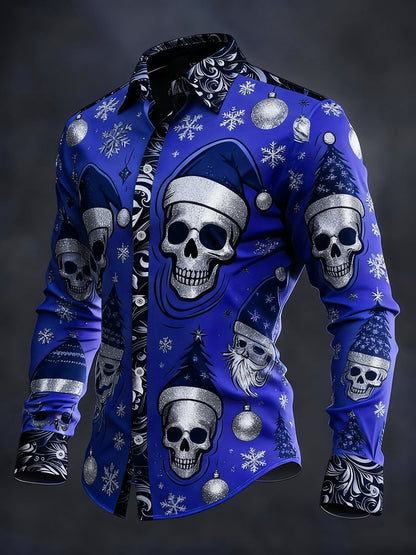 Men's Vintage Skull Christmas Party Long Sleeve Shirt