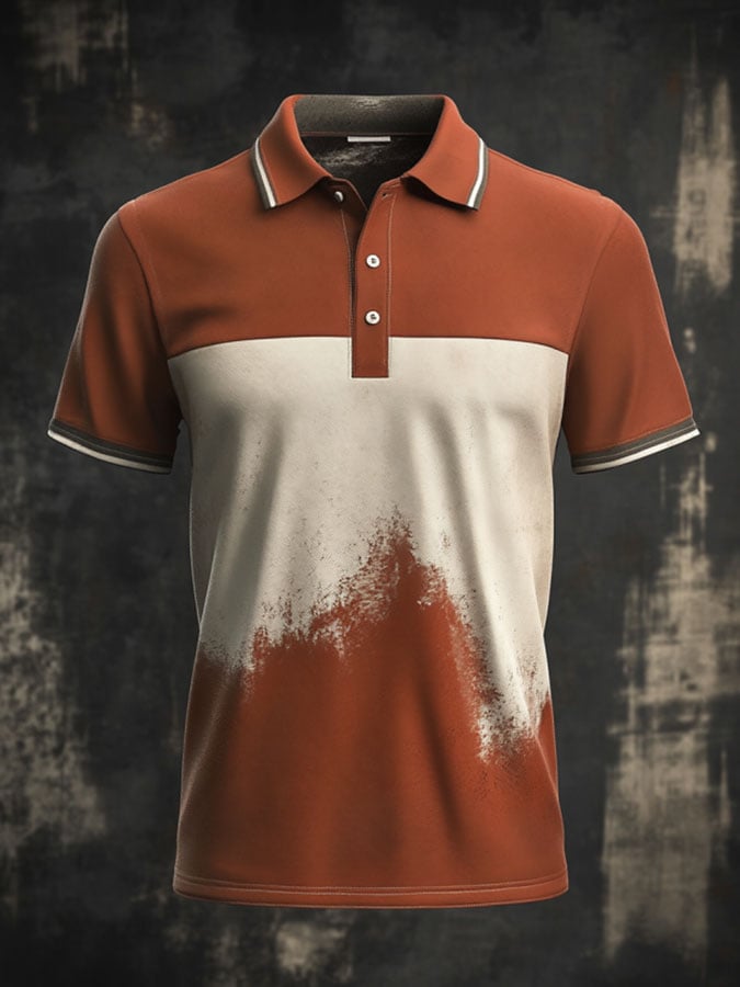 Men'S Casual Classic Contrast Color Print Business Short-Sleeved Polo Shirt