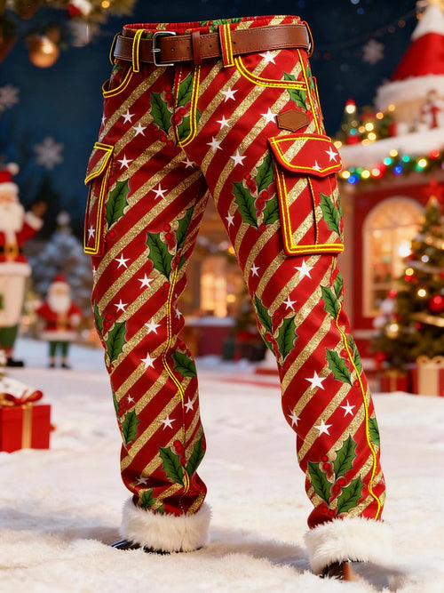 Men's Retro Christmas Art Print Cargo Pants