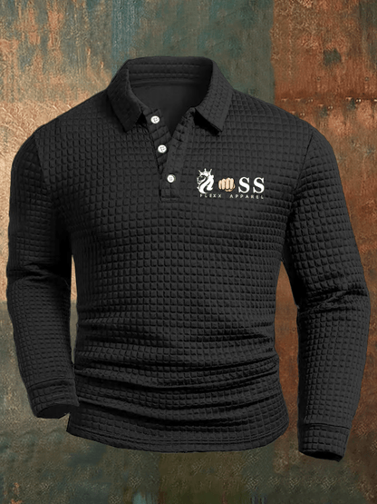 Men's Retro Letter Printed Checkered Fabric Casual Polo Shirt