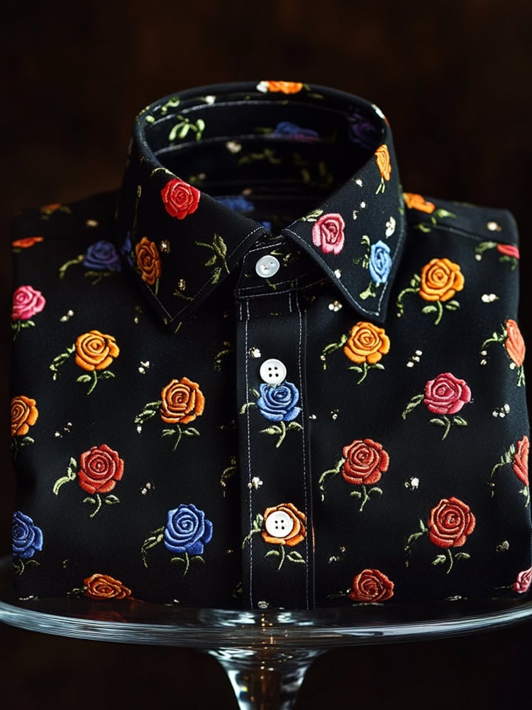 Men's Business Casual Mini Rose Lapel Short Sleeve Shirt