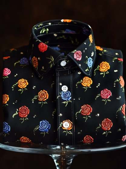 Men's Business Casual Mini Rose Lapel Short Sleeve Shirt