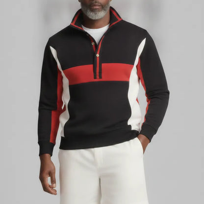 Men's Fashion Colorblock Stand Collar Half Placket Pullover Sweatshirt