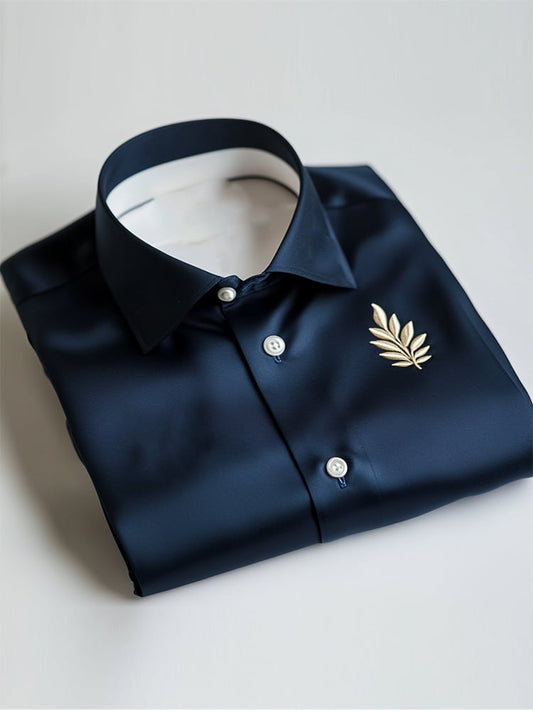 Men's Business Casual Embroidered Logo Lapel Short Sleeve Shirt