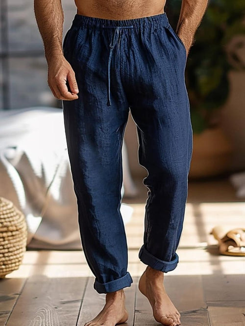 Men's Drawstring Elastic Waist Straight Comfortable And Breathable Outdoor Vacation Beach Vacation Casual Pants