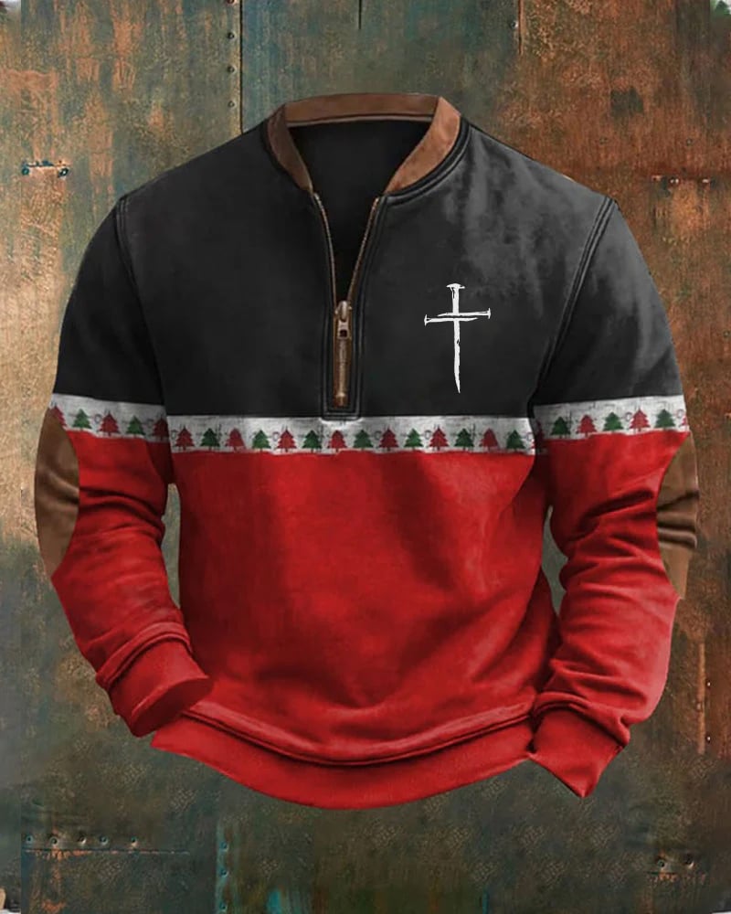 Men's Casual Christmas Faith Zip-Up Sweatshirt