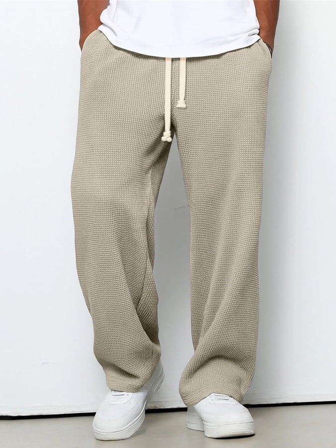 Men's Waffle Casual Loose Straight Trousers