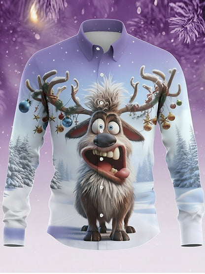 Men's Reindeer Fun Christmas Long-Sleeved Shirt
