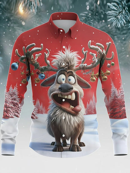 Men's Reindeer Fun Christmas Long-Sleeved Shirt