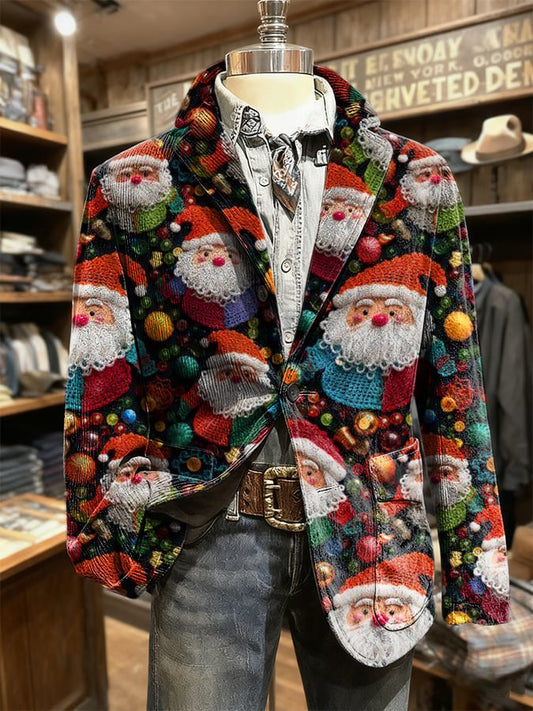 Men's Retro Christmas Art Print Casual Blazer