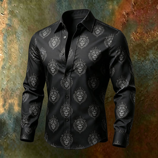 Men's Black Printed Long-Sleeve Shirt