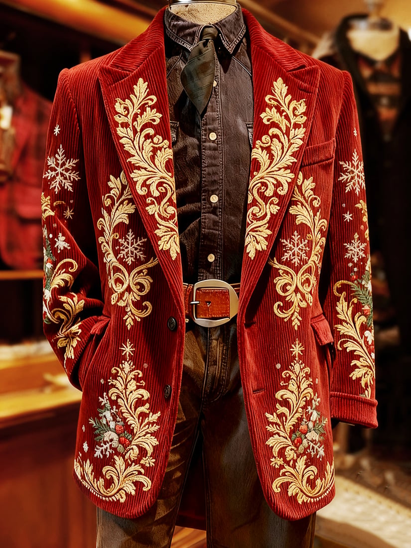 Men's Vintage Casual Christmas Party Corduroy Blazer