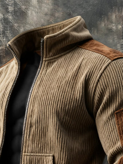 Men's Retro Spliced Zipper Lapel Jacket