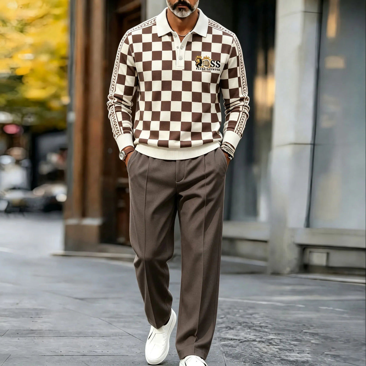 Men's Printed Polo Shirt and Pants Set
