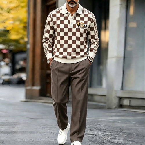 Men's Printed Polo Shirt and Pants Set