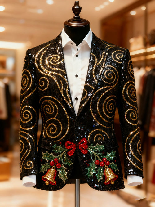 Men's Christmas Casual Print Large Pocket Blazers