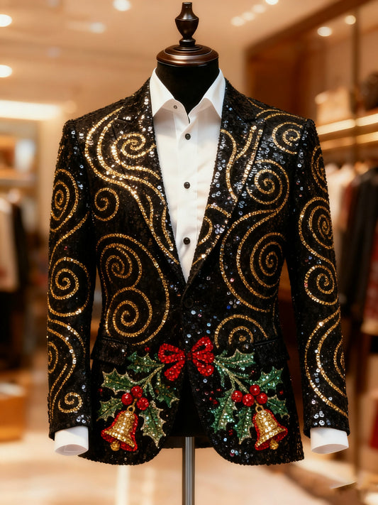 Men's Christmas Casual Print Large Pocket Blazers