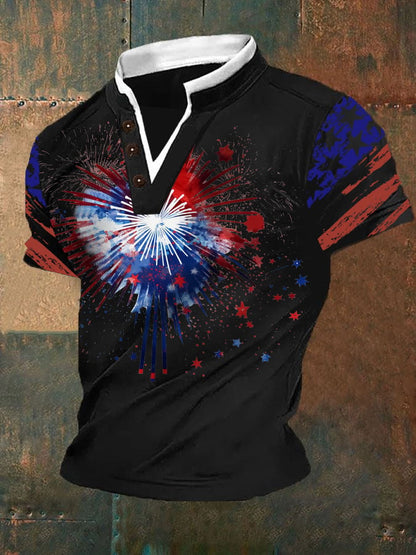 Men's Flag Independence Day Fireworks Print Top
