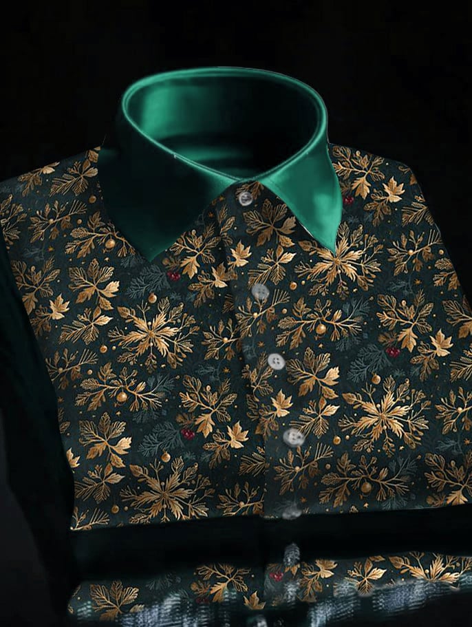 Men's Luxury Christmas Contrast Color Print Long Sleeve Shirt