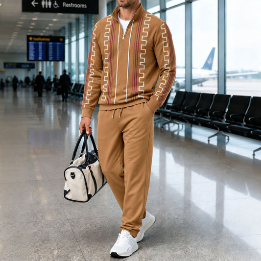 Men's Structured Stand-Up Collar Long-Sleeve Shirt and Pants Set