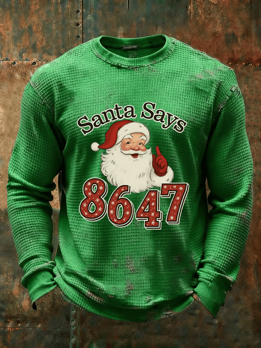 Men's Merry Christmas Santa Claus FDT Printed Casual Long-Sleeved Top