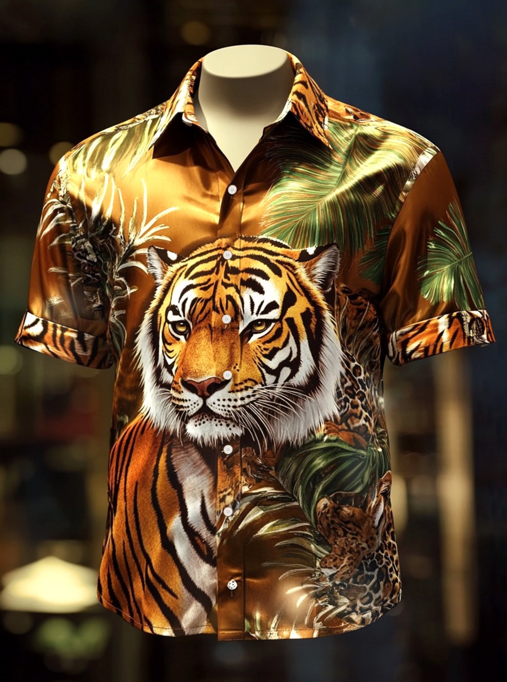 Men's Satin Luxury Business Striped Short Sleeve Button Shirt
