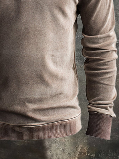 Men's Retro Stitching Contrast Color Henley Collar Casual Long Sleeve Sweatshirt