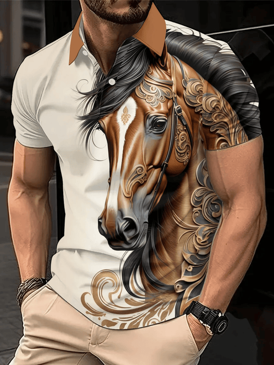 Men's Business Casual Logo Button Short Sleeve Polo Shirt