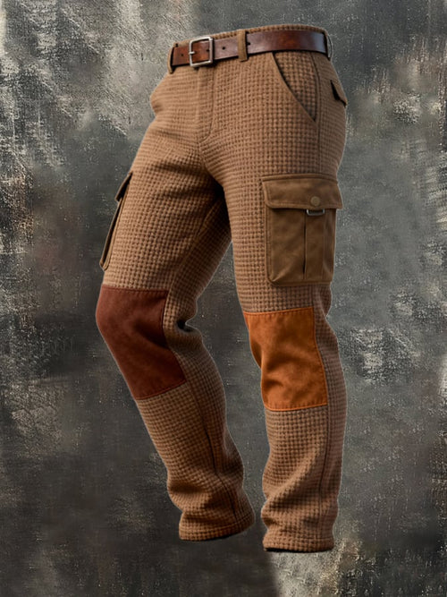 Men's Retro Waffle Stitching Contrast Color Casual Work Trousers