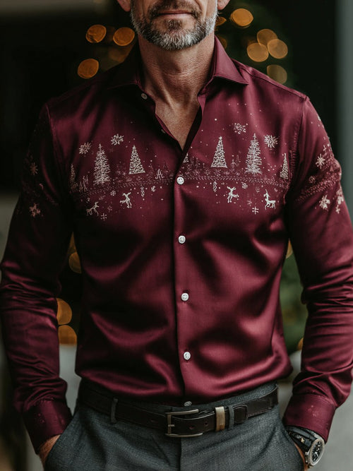 Men's Business Christmas Print Long Sleeve Shirt