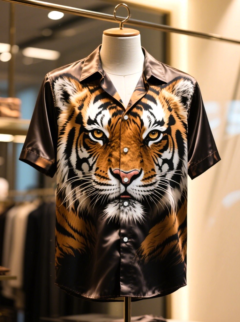 Men's Satin Luxury Business Striped Short Sleeve Button Shirt