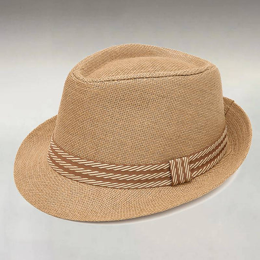 Men's Retro Stripe Decor Short-Brim Sun Protection Straw Hat